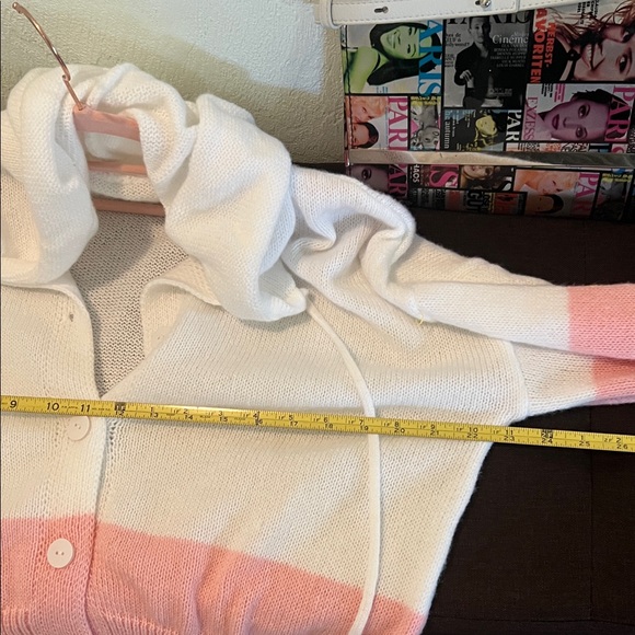 # 0589+ White and Pink Hand Knit Hooded CardiganW/ Polyester Cotton - Picture 4 of 9